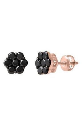LuvMyJewelry Black Diamond Floral Stud Earrings in 10K Rose Gold at Nordstrom Rack