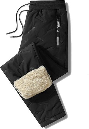 Generic Upgraded Fleece Lined Pants Men Winter Warm Water Resistant Sweatpants Sherpa Lined Track Pants with Zipper Pockets (UK, Alpha, XS, Regular, Regular, 