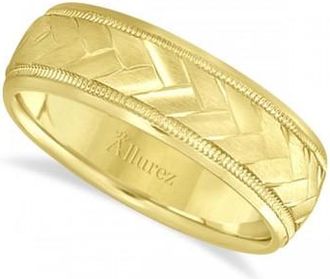 Allurez Braided Mens Wedding Ring Diamond Cut Band 18k Yellow Gold (7 mm)