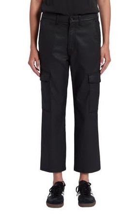 7 For All Mankind Logan Coated High Waist Ankle Straight Leg Cargo Pants in Coated Blk at Nordstrom Rack, Size 24