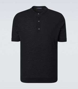 Thom Sweeney Camiseta con botones de seda y lino