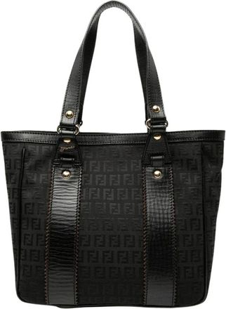 Fendi Pre-owned Handbags, female, Black, Size: ONE SIZE Pre-owned Leather Trim Tote Bag