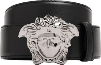 Versace La Medusa Buckle Leather Belt, Size 90