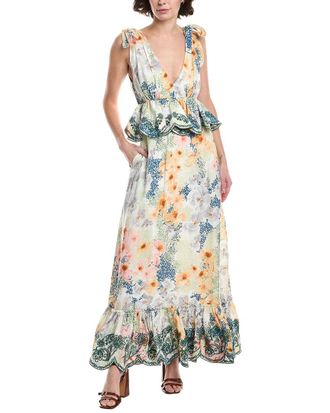 Agua Bendita Florecer Linen Maxi Dress