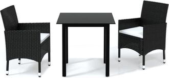 vidaXL Set Comedor De Jard&iacute;n 3 Pzas Con Cojines Rat&aacute;n Sint&eacute;tico Negro Vidaxl