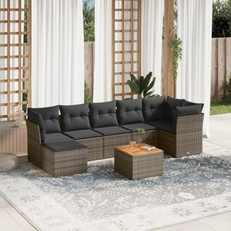 vidaXL Vidaxl - Set De Sof&aacute;s De Jard&iacute;n 8 Pzas Y Cojines Rat&aacute;n Sint&eacute;tico Gris