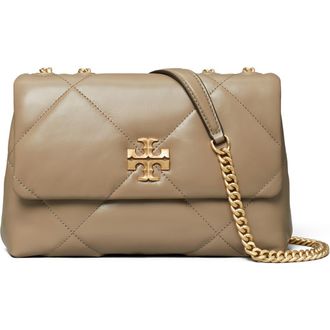 Tory Burch Small Kira Diamond Quilted Convertible Leather Shoulder Bag in Taupe Oak at Nordstrom
