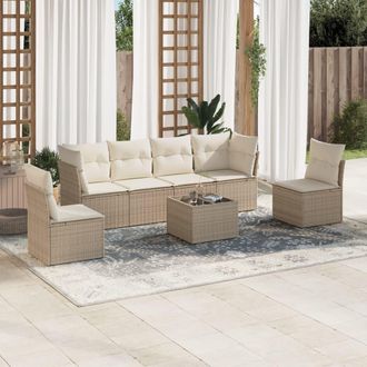 vidaXL Vidaxl - Set Sof&aacute;s De Jard&iacute;n 7 Piezas Y Cojines Rat&aacute;n Sint&eacute;tico Beige