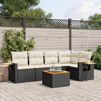 vidaXL Vidaxl - Set De Sof&aacute;s De Jard&iacute;n 6 Piezas Y Cojines Rat&aacute;n Sint&eacute;tico Negro
