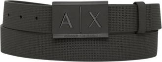 A|X Armani Exchange Textured Leather Belt with Embossed Buckle - Heren - Riemen - Zwart - 80 CM - Leer - Accessoires