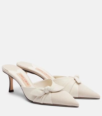 Jimmy Choo London Livi bow-detail leather-trimmed canvas mules