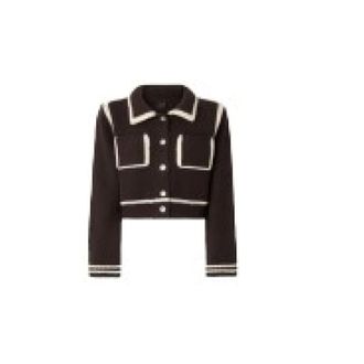 Pinko Merino Wool Jacket with Contrast Trim - female - PINKO - Cardigans - Brown - XS - Knitwear