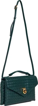 Bottega Veneta Womens Crossbody Bag Knot Lock Emerald Green Lambskin Satchels & Cross Body