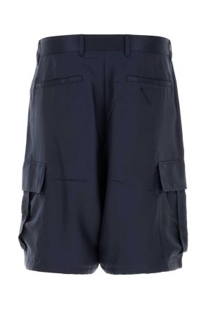 Prada Mens Dark Blue Silk Bermuda Shorts Blu Exterior