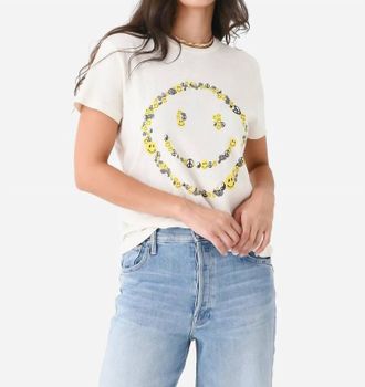 Re/Done 70S Loose Tee Smile Top In Vintage White