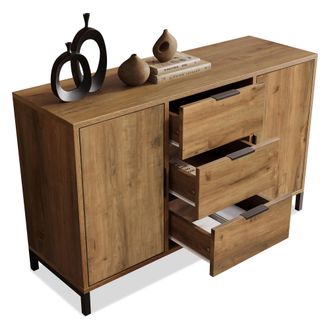 STILVORA C&oacute;moda Con 2 Puertas Y 3 Cajones Con Estante Ajustable, Estilo Industrial, En Tablero, Roble Oscuro, 120&times;40&times;76 Cm