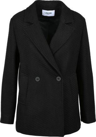 La Kore Black Double-Breasted Wool-Blend Short Coat
