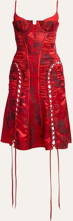 Alexander McQueen Certified Fluid Viscose Floral Jacquard Corset Dress