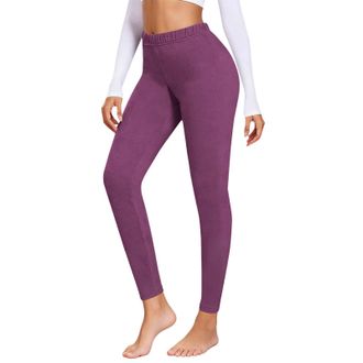 Generic Thermal Leggings Women High Waisted Thick Fleece Lined Leggings Ladies Winter Warm Pants Stretchy Trousers Tights for Outdoor Home (Purple-B, L)