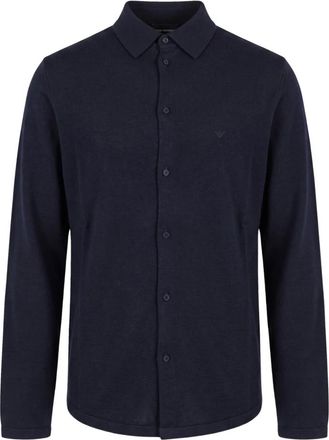 Emporio Armani Iconico 0920 Shirt - Heren - Casual Overhemden - Blauw - L - Wol - Overhemden