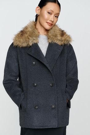 Maeve Faux Fur Collar Pea Coat Jacket