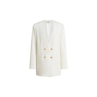Alberta Ferretti Jassen, Dames, Wit, S, Leer, Double-breasted jas met gouden knopen