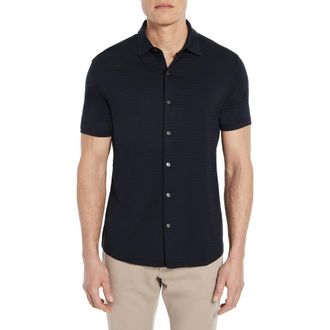 Robert Barakett Christopher Short Sleeve Pima Cotton Button-Up Shirt in Navy at Nordstrom, Size Xx-Large