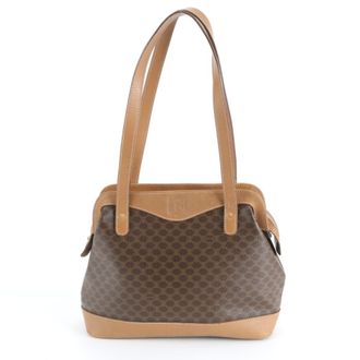 Celine Brown Leather Coated Canvas Handbag Shoulder Bag Tote Bag (Pre-Owned)