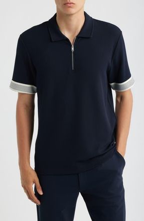 Reiss Forno Jacquard Half Zip Polo in Navy at Nordstrom, Size Xx-Large