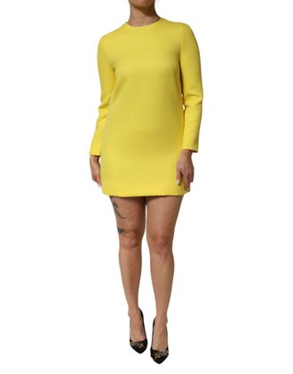 Dolce & Gabbana Yellow Viscose Acetate Mini Long Sleeve Womens Dress