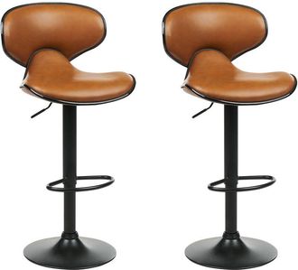 Beliani Set of 2 Modern Height Adjustable Armless Bar Stool Golden Brown Upholstery Faux Leather Conway ii