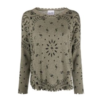 Kujten Kujten, Truien & Vesten, Dames, Groen, S, Cashmere Bandana Intarsia Gebreide Trui