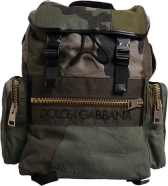 Dolce & Gabbana Military Green Patchwork Travel Backpack Mens Bag