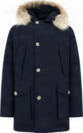 Woolrich Navy Parka With Detachable Coyote Fur Trim And Protective Hood