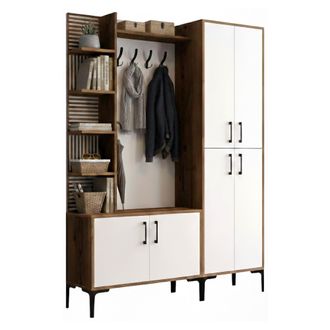 Dmora Mueble De Entrada Vivian, 18 Pares, 11 Estantes, Perchero, 150x35x200h Cm Marr&oacute;n Nogal