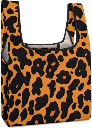 Generic Leopard Skin Pattern Reusable Shopping Bags Lightweight Foldable Grocery Bag Polyester Washable Tote Bag