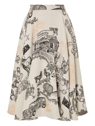 Temperley London printed A-line skirt - women - Viscose/Cotton/Polyester - 12 - White