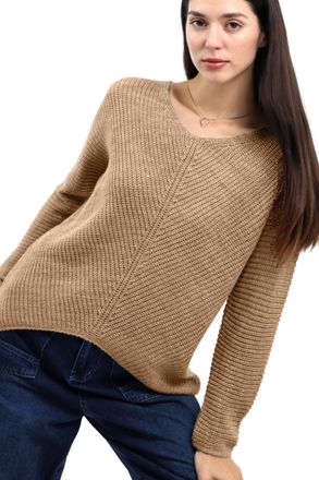 Re Tech UK Warm Ladies V Neck Knitted Jumpers for Women - Soft Feeling - Loose Fitting - Long Line Top - Perfect for Winter, (Camel, M/L)