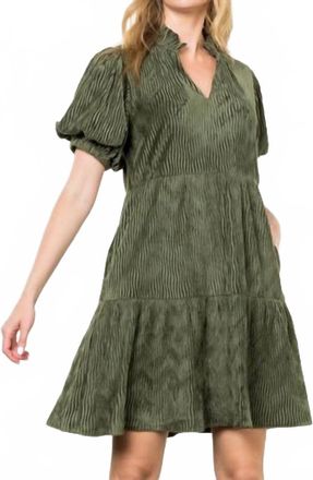 THML Clothing Puff Sleeve Velvet Dress In Green