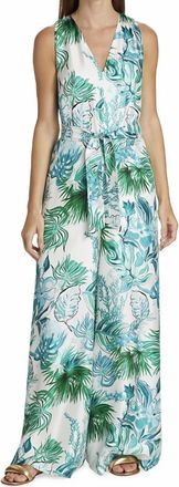 Max Mara Kabala Floral Silk Jumpsuit In Turquoise