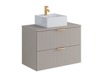 Vente-Unique Mueble de ba&ntilde;o suspendido con lavabo cuadrado sobre encimera - Beige - 80 cm - ZEVARA