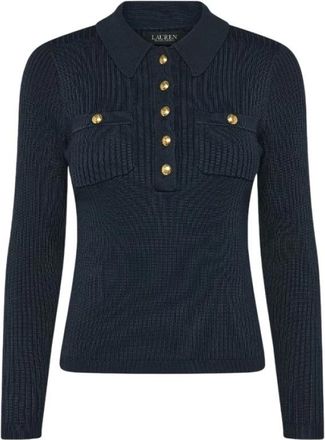 Ralph Lauren Rib-gebreide trui met lange mouwen - Dames - Polos - Blauw - S - Katoen - Tops