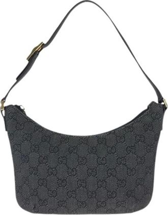 Gucci Pre-owned Shoulder Bags, female, Black, Size: ONE SIZE Pre-owned GG Canvas Leather Handbag
