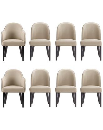 Manhattan Comfort 8Pc Hillman Leatherette & Velvet Dining Chair & Arm Chair With Beech Wood Legs