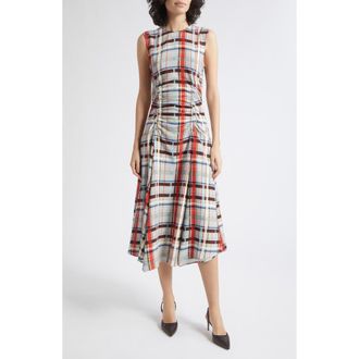 Stine Goya Gathered Midi Dress in Scarlet Grid at Nordstrom, Size Xx-Large