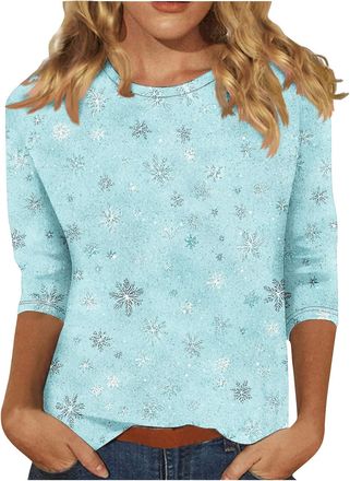 Generic Warehouse Deals Today Womens Casual 3/4 Sleeve Blouse UK Summer Fashion Crewneck Tunic Tops Funny Floral Butterfly Polka Dots Print Shirts Dressy Comf