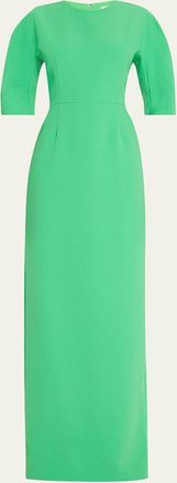 Teri Jon Elbow-Sleeve Crepe Column Gown