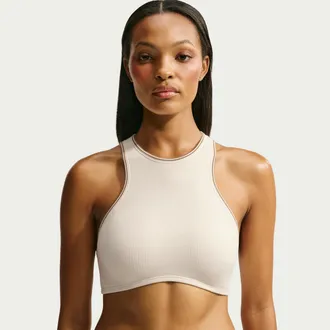 Nike Womens SKIMS Ribbed Seamless Racerneck Bra in White | IR4991-109
