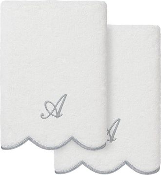 Linum Home Textiles 100% Turkish Cotton Adornia Scallop 2Pc Personalized Hand Towel Set