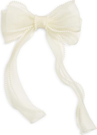 BP. Faux Pearl Trim Chiffon Bow Barrette in Ivory at Nordstrom